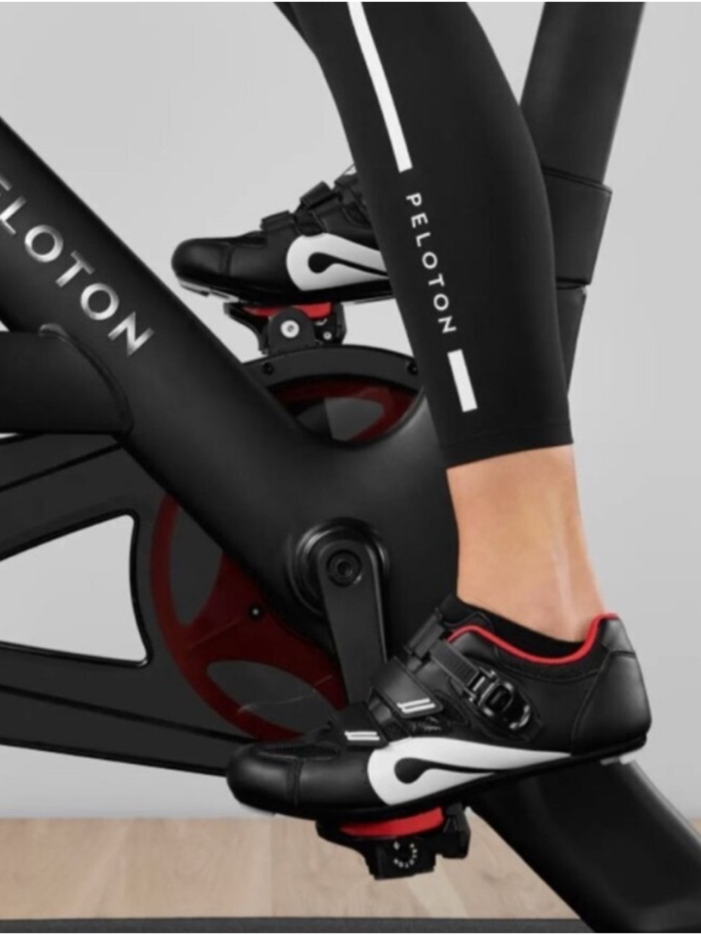 Peloton Black Cycling Shoes with Red and White Accents